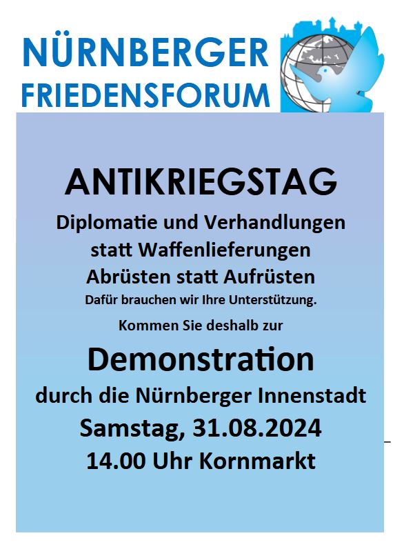 Demo zum Antikriegstag @ Kornmarkt